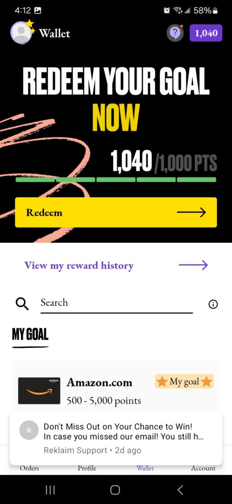 reklaim wallet screen